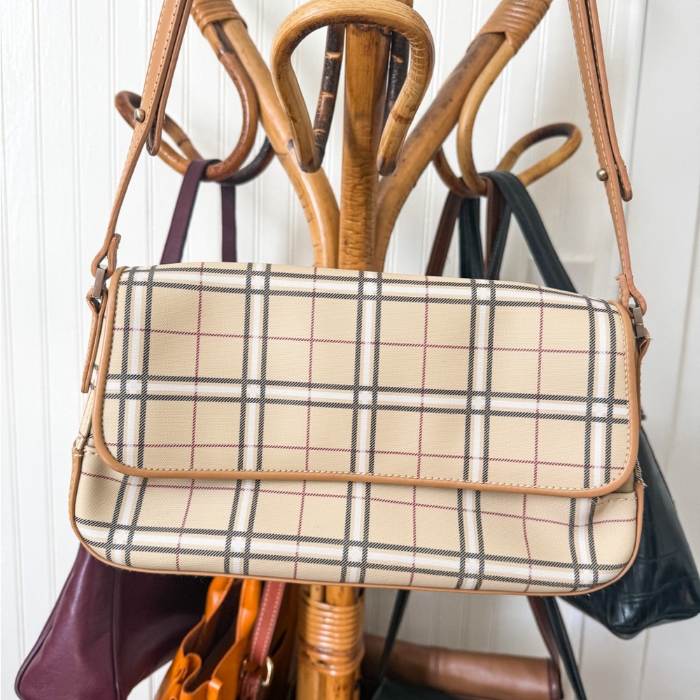 Liz Claiborne Plaid Crossbody Bag - Cream and Tan - Picture 2 of 5